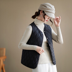 批发实拍秋冬新款文艺大码圆领纯色宽松显瘦内搭夹棉马甲百搭保暖外套