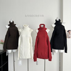 批发M900高领露肩套头<b class='q'>连衣裙</b>女秋冬纯欲<b class='q'>宽松</b>长袖露肩外穿针织包臀裙