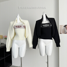 批发板栗可可Bankelili 雾岛观雪 费尔岛坎肩<b class='q'>罩衫</b>/吊带针织两件套女冬