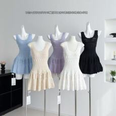 批发舒胡蕾 初恋小白花 气质设计感修身百搭时尚吊带毛织收腰连衣裙