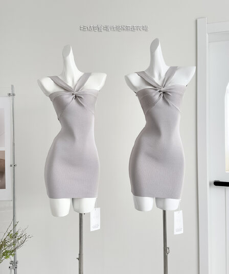 fay 라벤더 품격 프랑스식 허리 수축 비틀림 타이트 스커트 섹시함 슬립 드레스