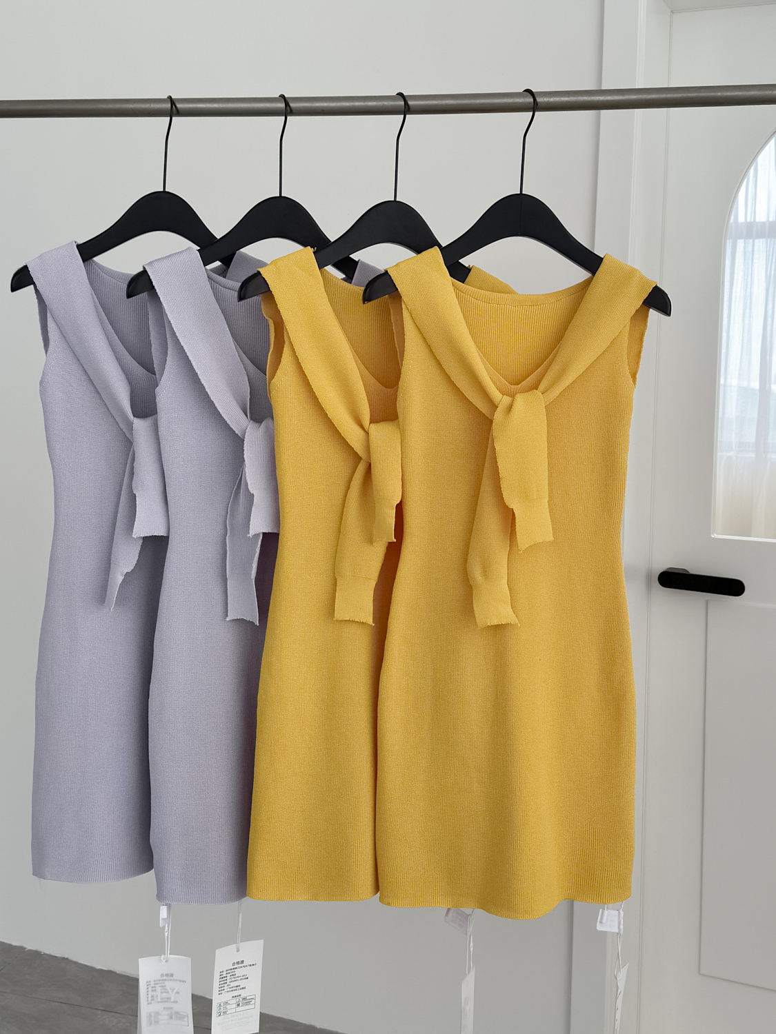 okmashop 남쪽 법 일광 절약 시간 니트 V넥 여성 드레스 여름 순수한 욕망 품격 허리 수축 숄 치마