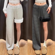 批发条纹阔腿裤女秋冬季2025新款高腰<b class='q'>显瘦</b>小个子慵懒风休闲加绒<b class='q'>运动</b>裤