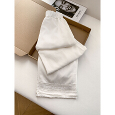 批发实拍【有内衬】白色<b class='q'>蕾丝</b>边拼接亚麻休闲裤<b class='q'>女</b>宽松百搭阔腿裤子