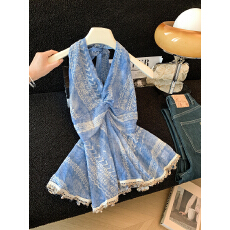 批发实拍 气质V领挂脖<b class='q'>无袖</b>吊带背心女夏季设计感百搭扭结度假上衣