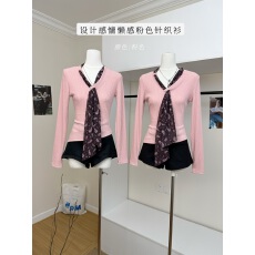 批发红人馆毛衣女冬季可外穿内搭慵懒高级感显瘦上衣设计感粉色针织衫