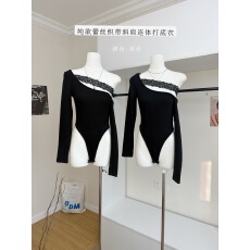 12/9 20:00 titi小姐姐蕾丝狙击连体衣蕾丝织带斜肩打底T