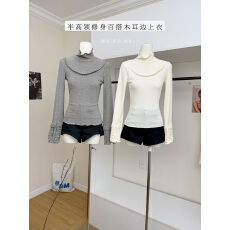 批发THETURE绒绒内搭打底衫上衣半高领修身显瘦百搭秋<b class='q'>冬</b>新款女木耳边