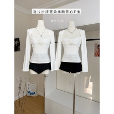 批发Lattitude/杨小鹭 亮片拼接修身显瘦<b class='q'>白色</b>针织上衣花朵抹胸<b class='q'>背心</b>T恤