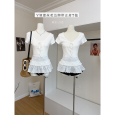 批发宋正恩白色V领蕾丝绑带内搭<b class='q'>打底衫</b>女春季<b class='q'>修身</b>好看加绒长袖t恤上衣