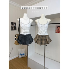 甜虾派SWEET YILIN 蝴蝶链条挂脖吊带甜辣风短款修身露背上衣女