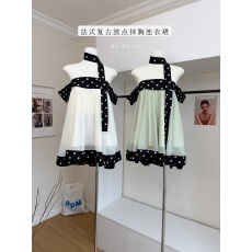 批发白水女 苏黎小赫本 法式复古波点抹胸连衣<b class='q'>裙</b>女春夏纯欲<b class='q'>网纱</b>短<b class='q'>裙</b>