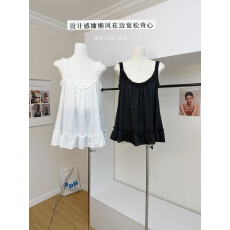 批发桃吱吱韩版设计感慵懒风立体花边<b class='q'>宽松</b>背心衫气质休闲百搭吊带上衣