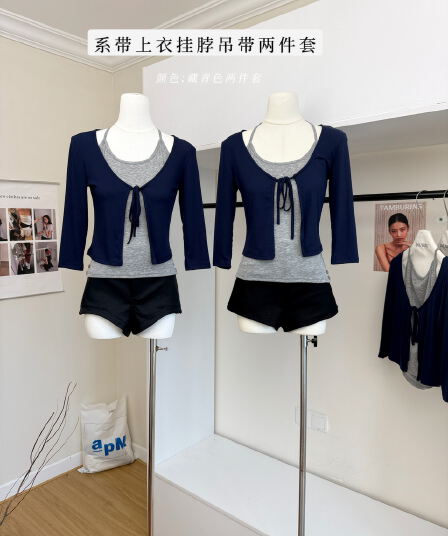 placeorder 레트로 라이 경기 서울 레이스업 7부 소매 맨위 행침 목 캐미솔 차가운 센스 자외선 차단 세트