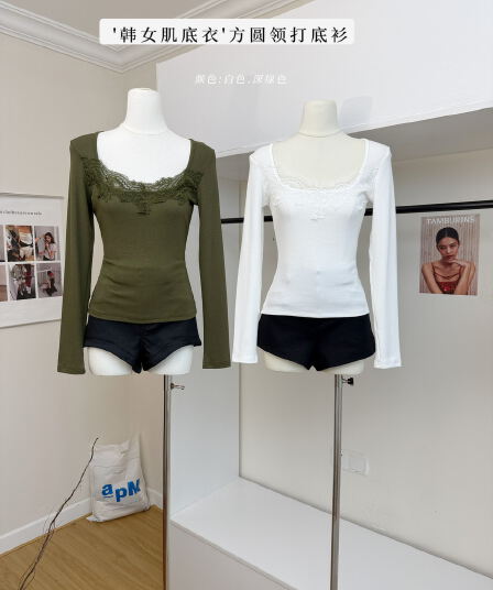 밤나무 코코아 bankelili 한 여성 근육 바닥 의류 레이스 인사이드 가져 가라. 우아함 광장 칼라 긴팔 기본 셔츠 여성