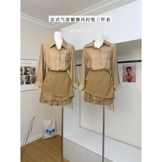 批发Liixu 法式气质慵懒风套<b class='q'>装</b>女Polo领衬衫<b class='q'>连衣</b>裙高腰短裤时髦两件套