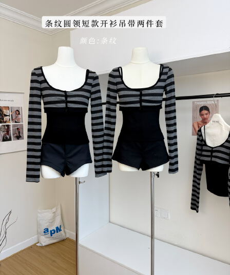 yolo shop 8 06 신제품 95 접기 남자 찢어짐 여성 주님 스트라이프 라운드 넥 쇼트 스타일 오픈 가디건 스택 착용 맨위