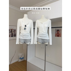 批发YOLO SHOP 灰色针织<b class='q'>百搭</b>包臀短裤女夏季美式辣妹休闲高腰运动热裤