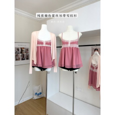批发白水女 青提薄荷 撞色蕾丝吊带<b class='q'>雪纺</b>衫女夏垂感纯欲风氛围感上衣