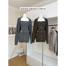 批发1ONE2026秋新款纯欲辣妹包臀<b class='q'>抹胸</b><b class='q'>连衣裙</b>女短款长袖针织开衫两件套