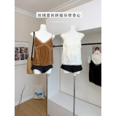 批发superniniyy 氛围感<b class='q'>皮草</b>伴侣绸缎质感丝绒蕾丝拼接精工内搭吊带女
