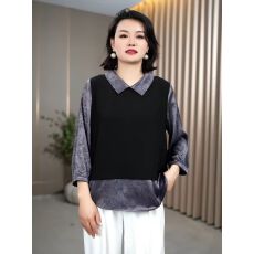 批发假两件拼接上衣女2026年新款早春宽松大码减龄洋气中年<b class='q'>妈妈装</b>衬衫