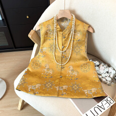 批发新中式小马国风宋锦提花马甲外套<b class='q'>真丝</b>坎肩<b class='q'>背心</b>外搭时尚印花马夹