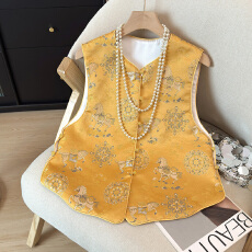 批发新中式小马国风宋锦提花马甲洋气显瘦优雅轻奢气质百搭<b class='q'>开衫</b>马甲