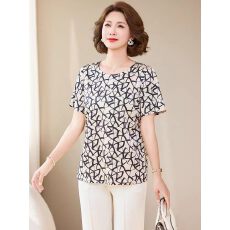 批发2026新款<b class='q'>真丝</b><b class='q'>衬衫</b>女短袖春夏桑蚕丝印花显瘦上衣妈妈小衫