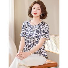 批发2026春夏<b class='q'>真丝</b>印花短袖<b class='q'>衬衫</b>女新款气质妈妈小衫桑蚕丝上衣