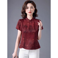 批发高端花萝香云纱上衣女新款新中式真丝衬衫短袖桑蚕丝中老年<b class='q'>妈妈装</b>