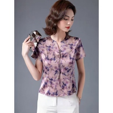 批发正品桑蚕丝上衣女夏新款杭州品牌<b class='q'>真丝</b>小衫洋气妈妈中老年小个子