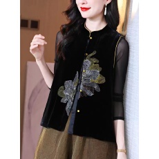 批发新中式真丝丝绒马夹女2026<b class='q'>春</b>季新款短款立领轻国风背心上衣