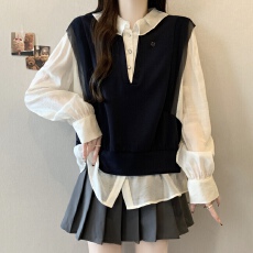 批发实拍~<b class='q'>大码</b>假两件女士衬衫2026春季新款洋气赫本风法式小众上衣