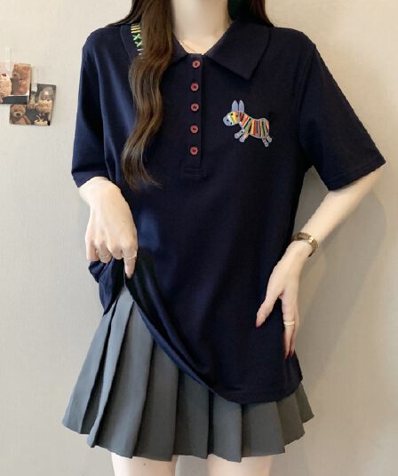 실사 빅 사이즈 POLO 칼라 작은 말 자수 반팔 티셔츠 2026 지방 mm 루즈핏 다용도 슬림해 보이는 캐주얼 맨위