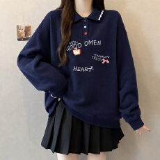 批发大码学院风翻领卫衣女2026秋冬新款青少年刺绣<b class='q'>上衣</b>