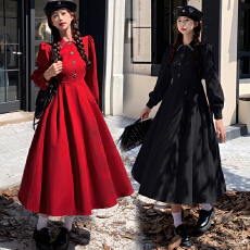 批发高级感赫本风法式连衣裙子大码胖mm显瘦减龄新年红色战袍丝绒裙子