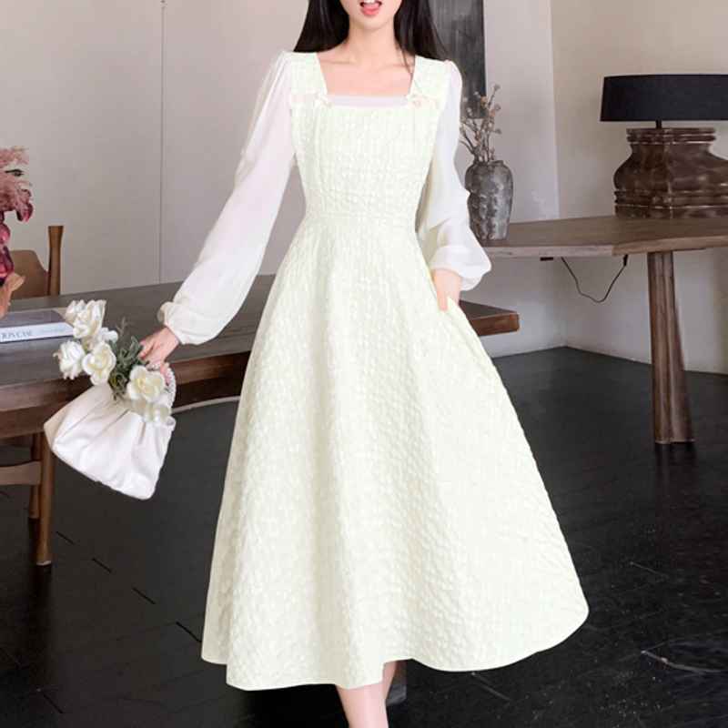 MY14162# 有口袋今年流行漂亮连衣裙裙坠感裙假两件女裙新款春夏大码胖女裝貨源服裝批發