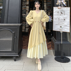 批发大码胖mm秋冬新款时尚气质长袖<b class='q'>连衣裙</b>千金感假两件百搭长款裙子女