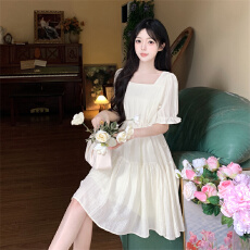 批发大码女装法式甜美圆领连衣<b class='q'>裙</b>夏季胖MM遮肚子显瘦<b class='q'>裙</b>子泡泡袖a字<b class='q'>裙</b>.