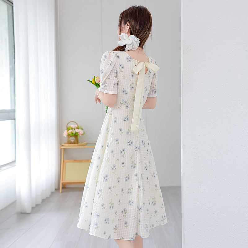 RY1144# 大码法式田园碎花连衣裙女夏季胖mm显瘦梨型身材遮肚子甜美a字裙.