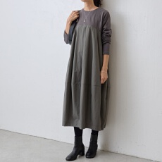 批发2025<b class='q'>春</b>秋新款日韩系圆领长袖针织拼接连衣裙圆领套头长裙  三色