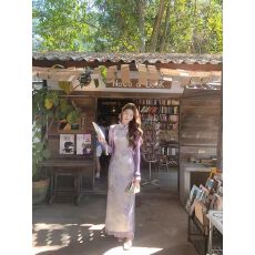 批发新中式国风EIA一尧紫香玉气质提花旗袍连衣裙女春夏晕染长裙