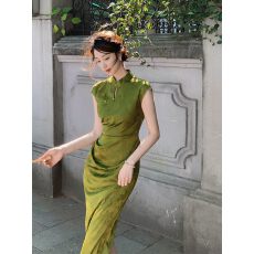 批发界相【绘霓裳】新中式绿色旗袍连衣裙女夏2026改良日常年轻款裙子