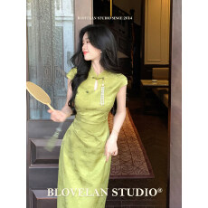 批发Blovelan碧瑜清浔 国风<b class='q'>复古</b>气质温婉水滴镂空提花订婚旗袍新款