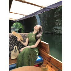 批发新中式国风EIA一尧空林晚清冷禅意旗袍连衣裙夏温婉短袖长裙