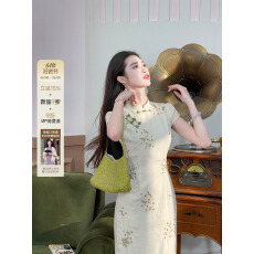 批发凌茜恣禾络玉谣新中式复古绣花改良旗袍女夏季蕾丝拼接连衣裙