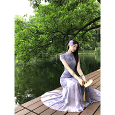 批发新中式国风EIA一尧爱莲说温婉气质旗袍连衣裙女夏显瘦大摆裙