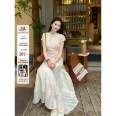 批发凌茜恣禾粉黛新中式碎花改良旗袍连衣裙女春夏绝美长裙