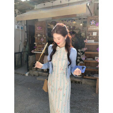 批发火火火【砚池荷风】新中式改良<b class='q'>旗袍</b>女翻领盘扣碎花夏季短袖连衣裙